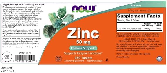 NOW Foods, Zinc, 50 mg, 250 Tablets